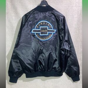 Vintage Camaro Genuine Chevrolet Bowtie Black Satin Jacket Mens West Ark New 2XL